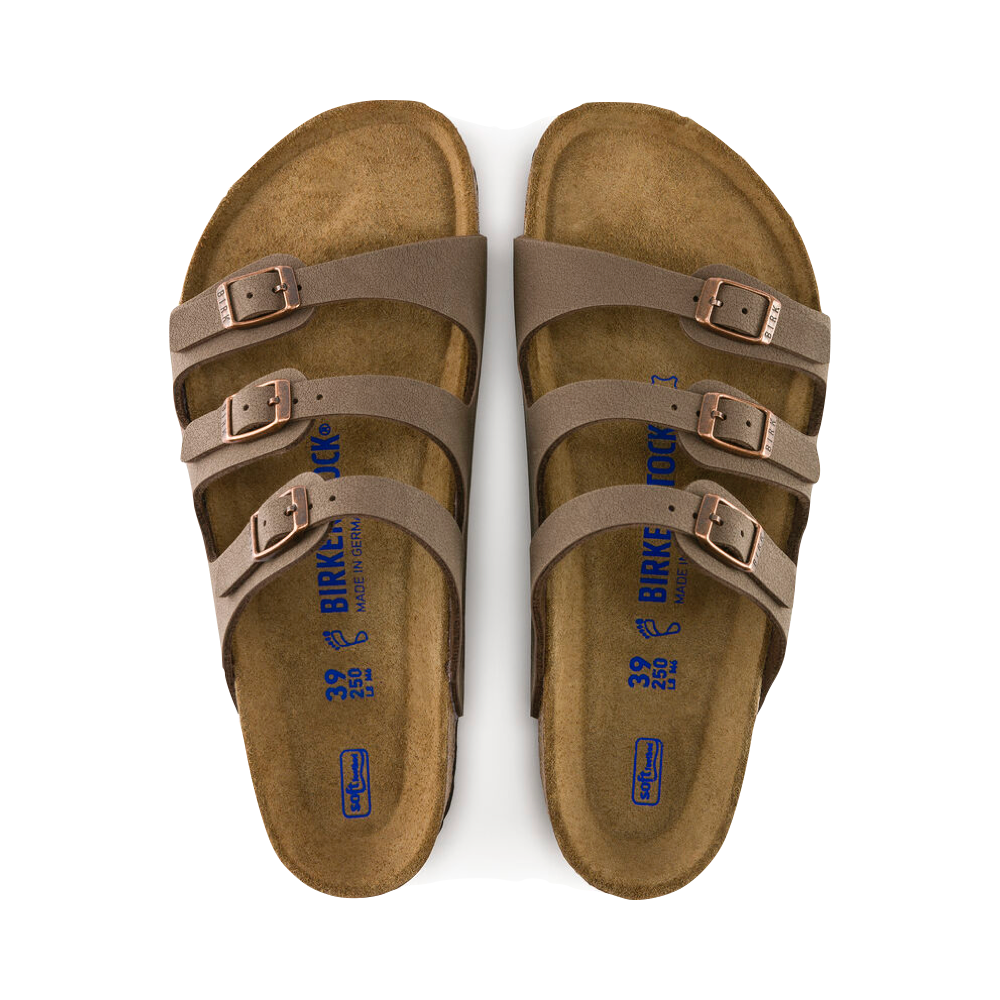Top-down view of Birkenstock Florida Soft Footbed Birkibuc Sandal for women.