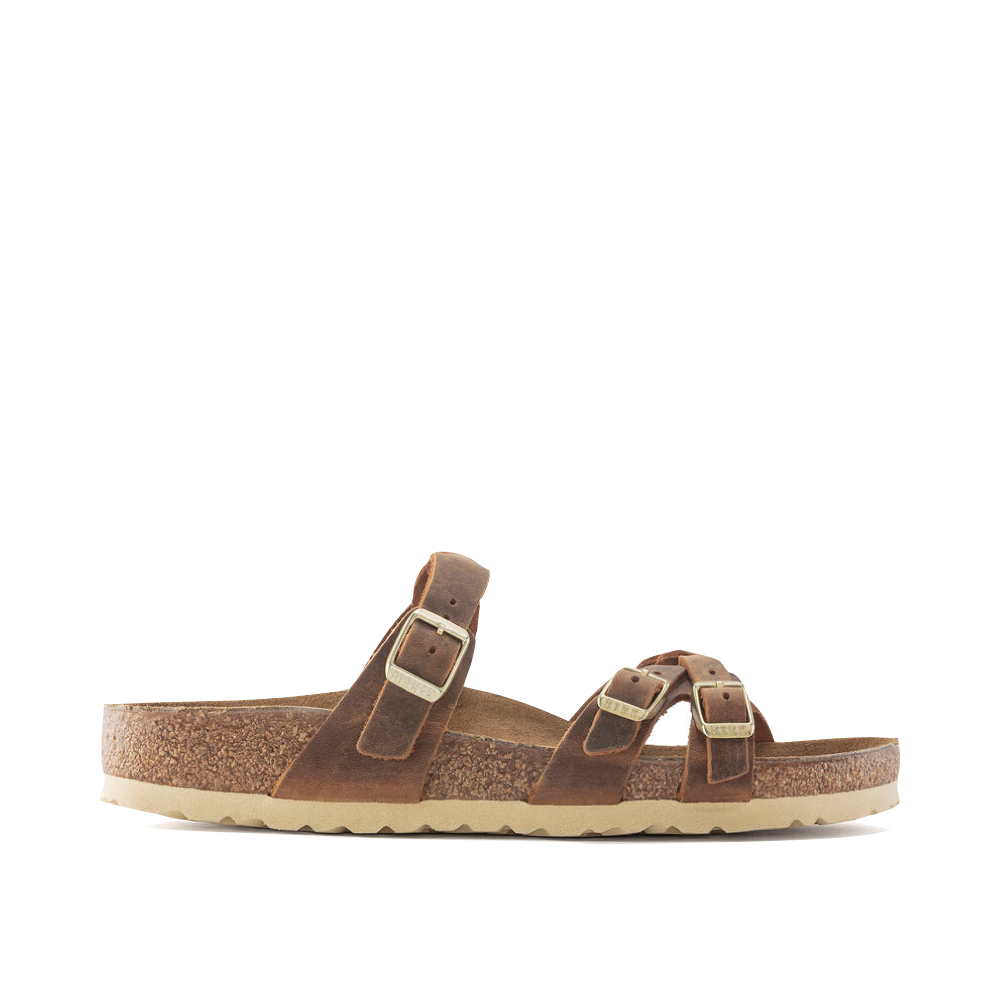 Side (right) view of Birkenstock Franca Braid Oiled Leather Sandal for women.