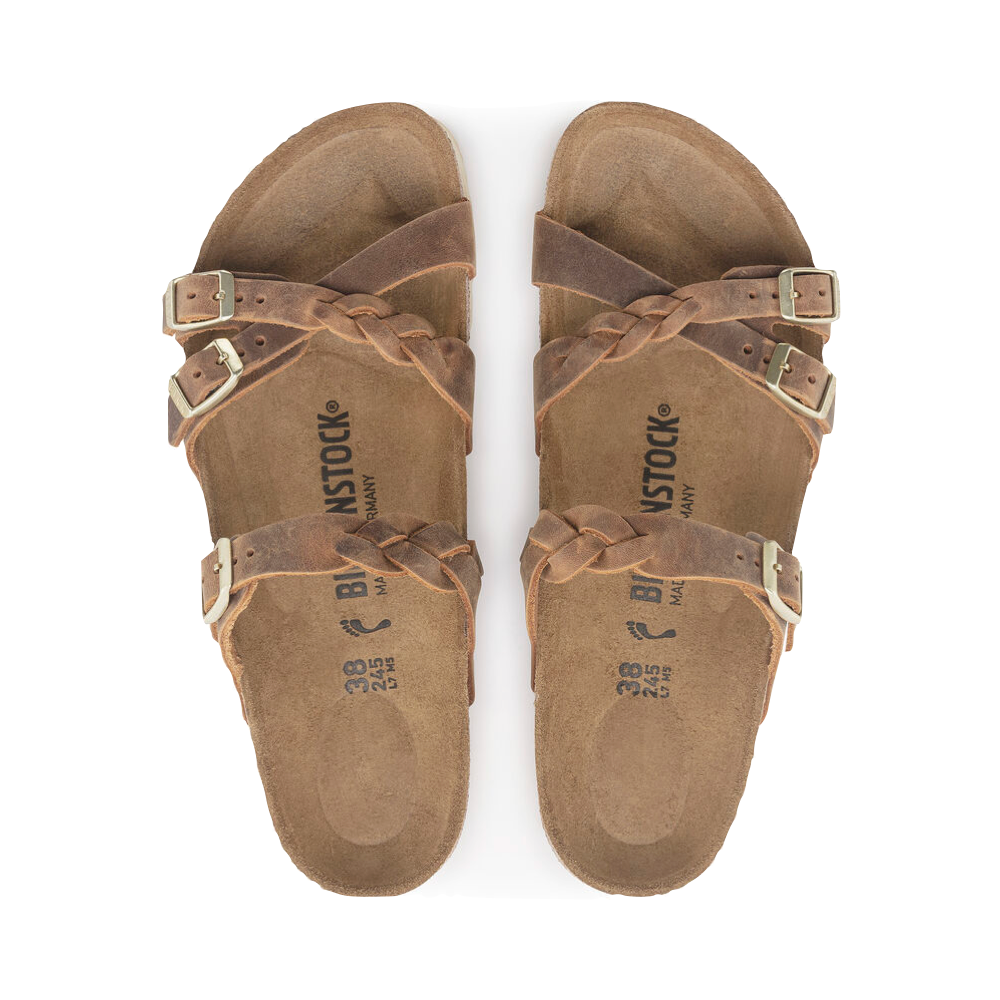 Top-down view of Birkenstock Franca Braid Oiled Leather Sandal for women.