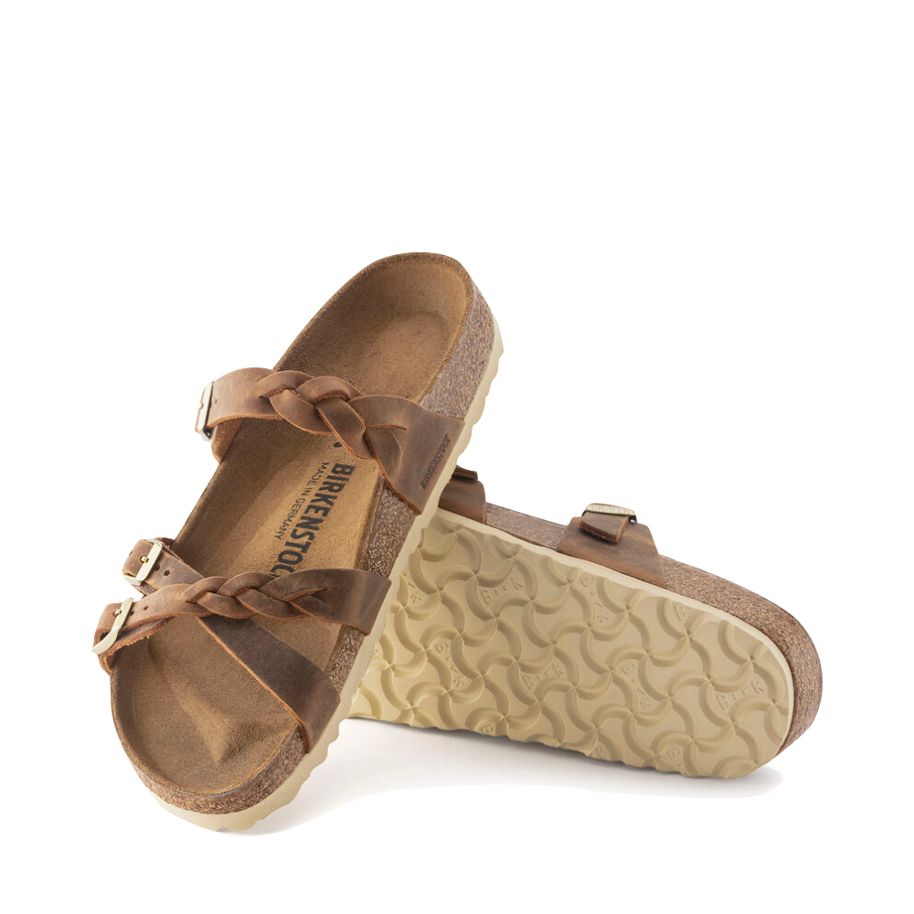Side and bottom view of Birkenstock Franca Braid Oiled Leather Sandal for women.