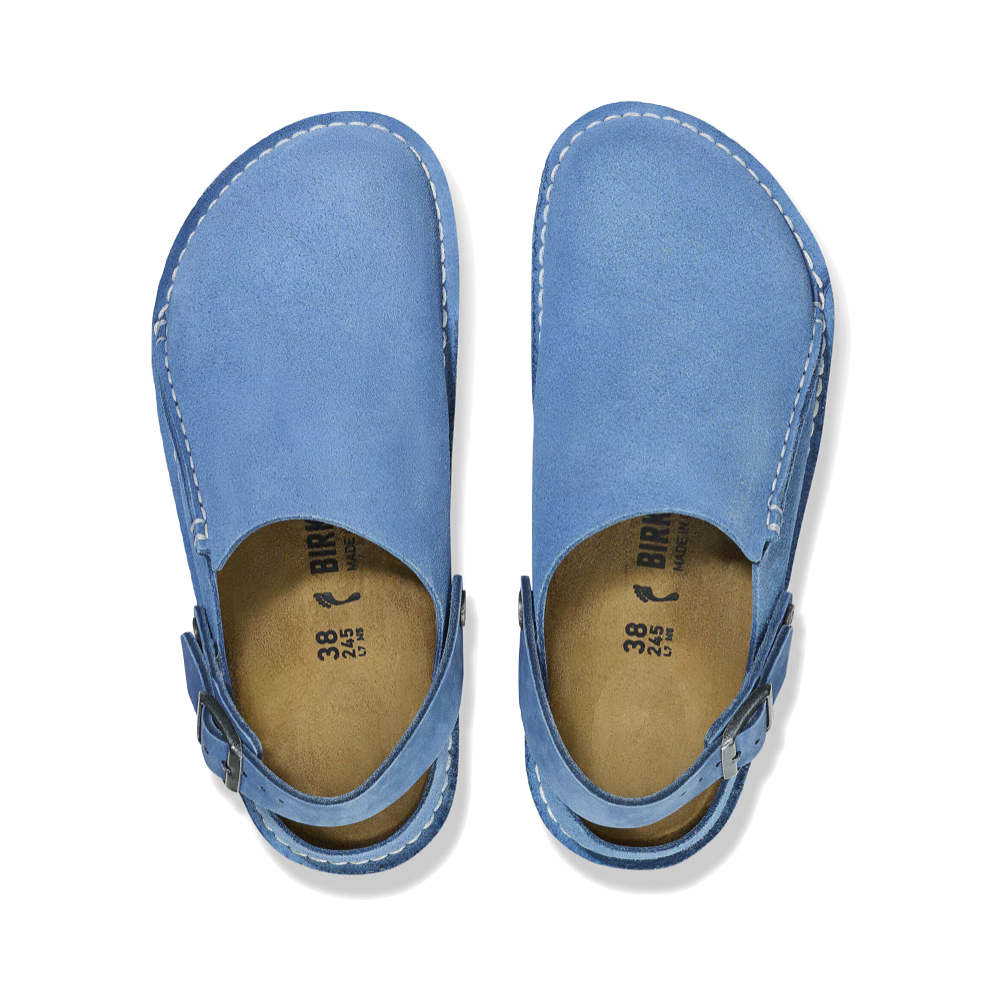 Top-down view of Birkenstock Lutry Premium Suede Leather Clog for women.