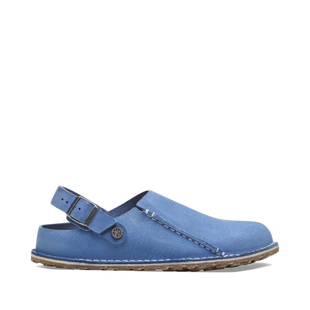 Side (right) view of Birkenstock Lutry Premium Suede Leather Clog for women.
