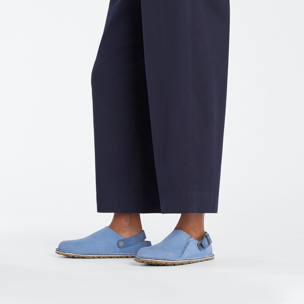 Model view of Birkenstock Lutry Premium Suede Leather Clog for women.