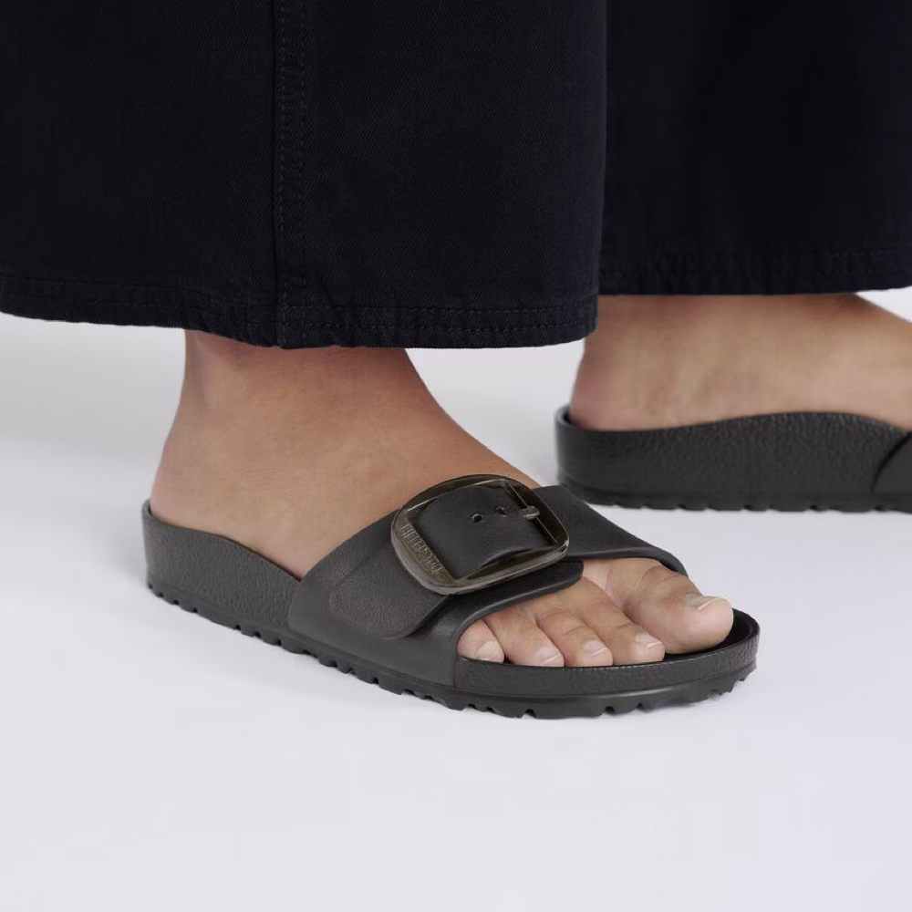 Model view of Birkenstock Madrid Big Buckle EVA Sandal for women.