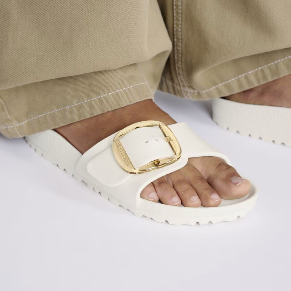 Model view of Birkenstock Madrid Big Buckle EVA Sandal for women.