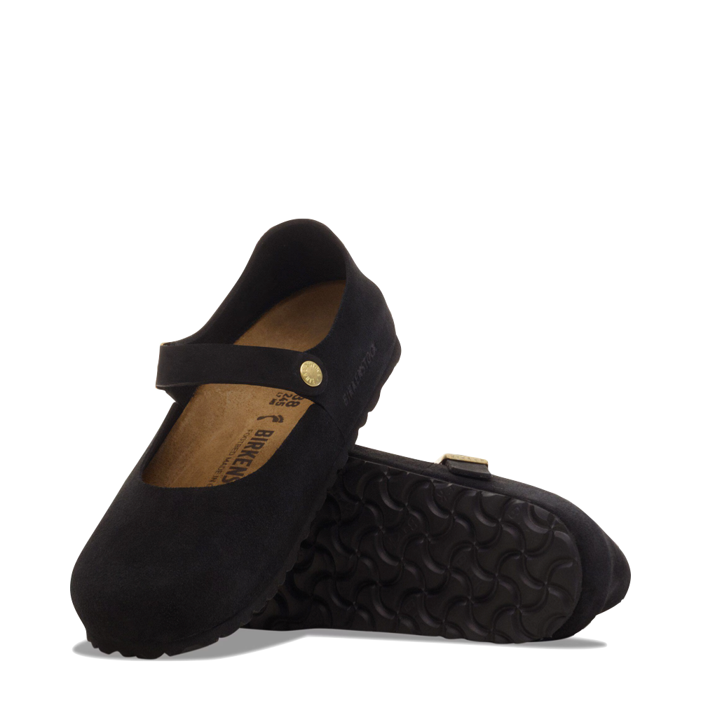 Top-down and bottom view of Birkenstock Mantova Suede Leather Mary Jane for women.