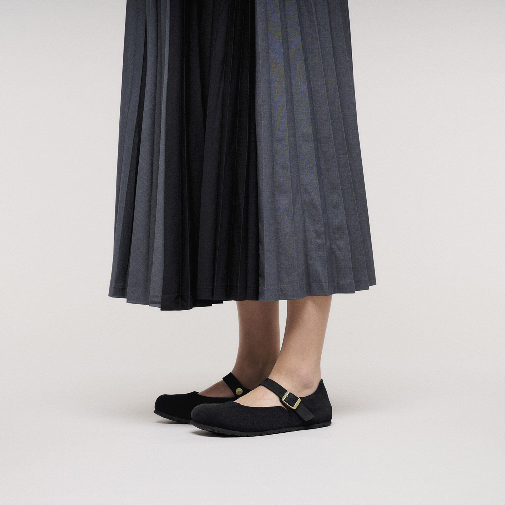 Model view of Birkenstock Mantova Suede Leather Mary Jane for women.