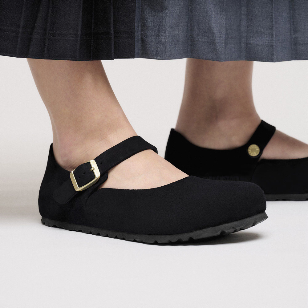 Model view of Birkenstock Mantova Suede Leather Mary Jane for women.