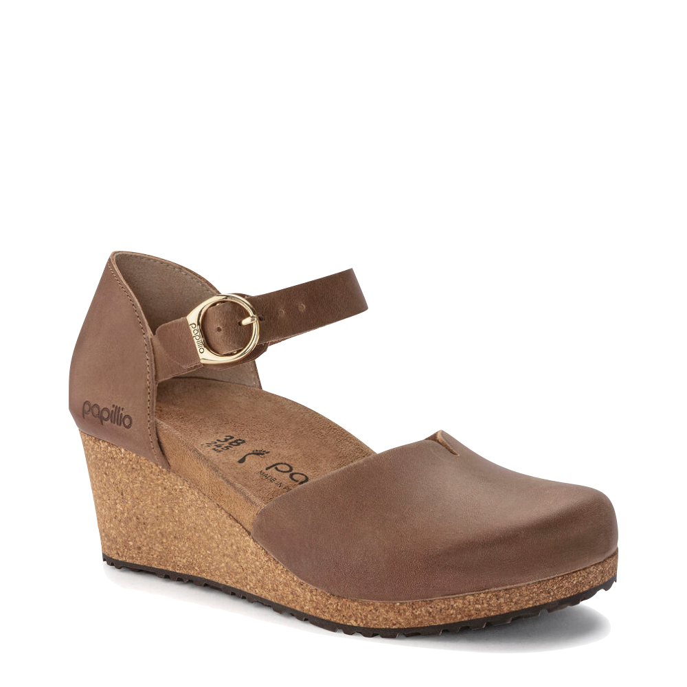 Birkenstock Women s Mary Oiled Leather Closed Toe Cork Wedge Cognac
