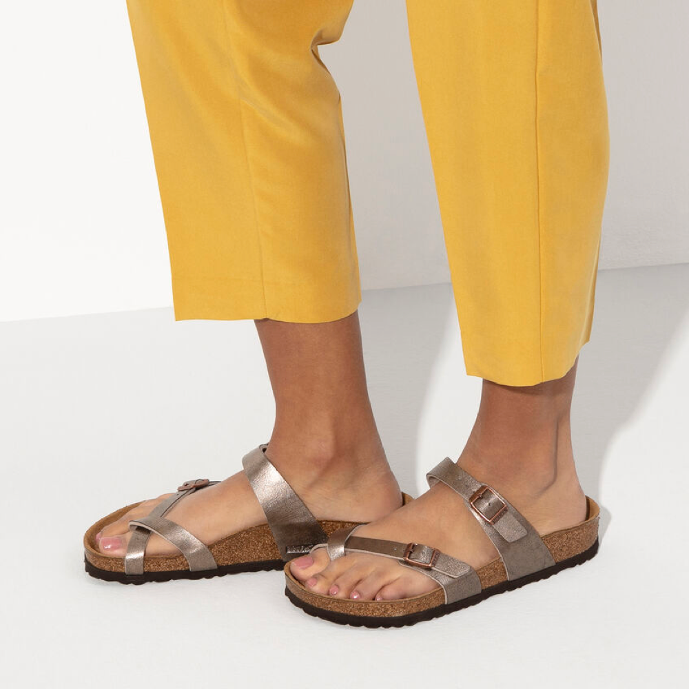 Model view of Birkenstock Mayari Birko-Flor Toe Loop Sandal for women.