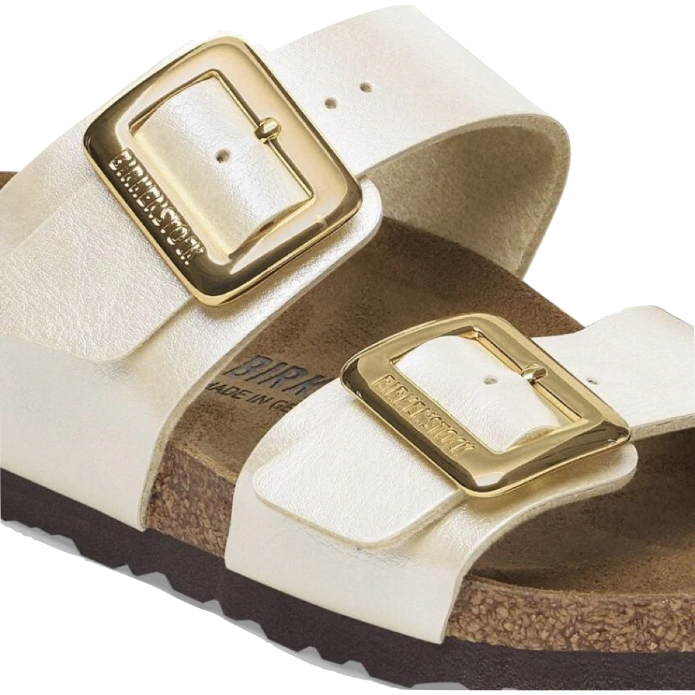 Detail view of Birkenstock Sydney Luxe Buckle Birko-Flor Sandal for women.