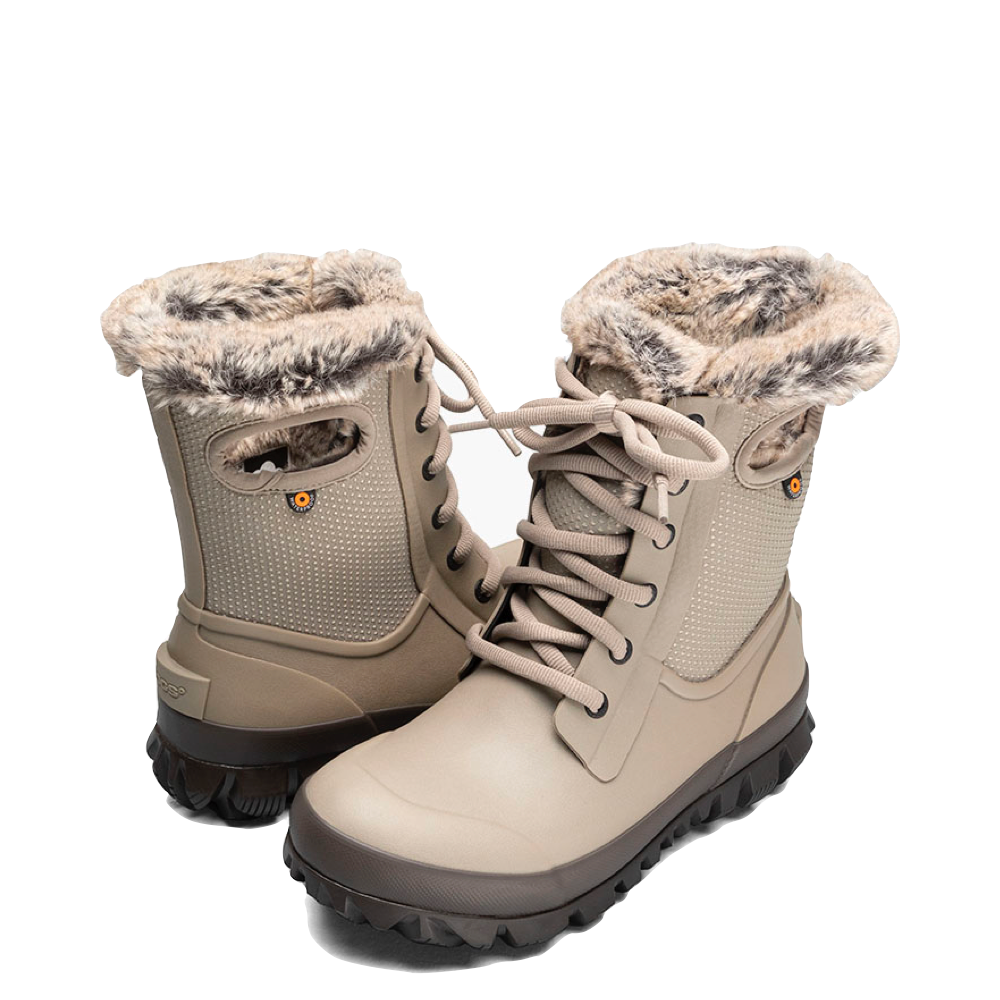 Top-down and side view of Bogs Arcata Dots Waterproof Lace Boot for women.