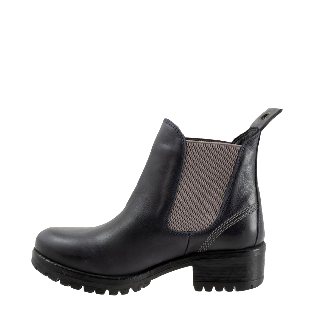Side (left) view of Bueno Florida Leather Pull On Heeled Chelsea Boot for women.