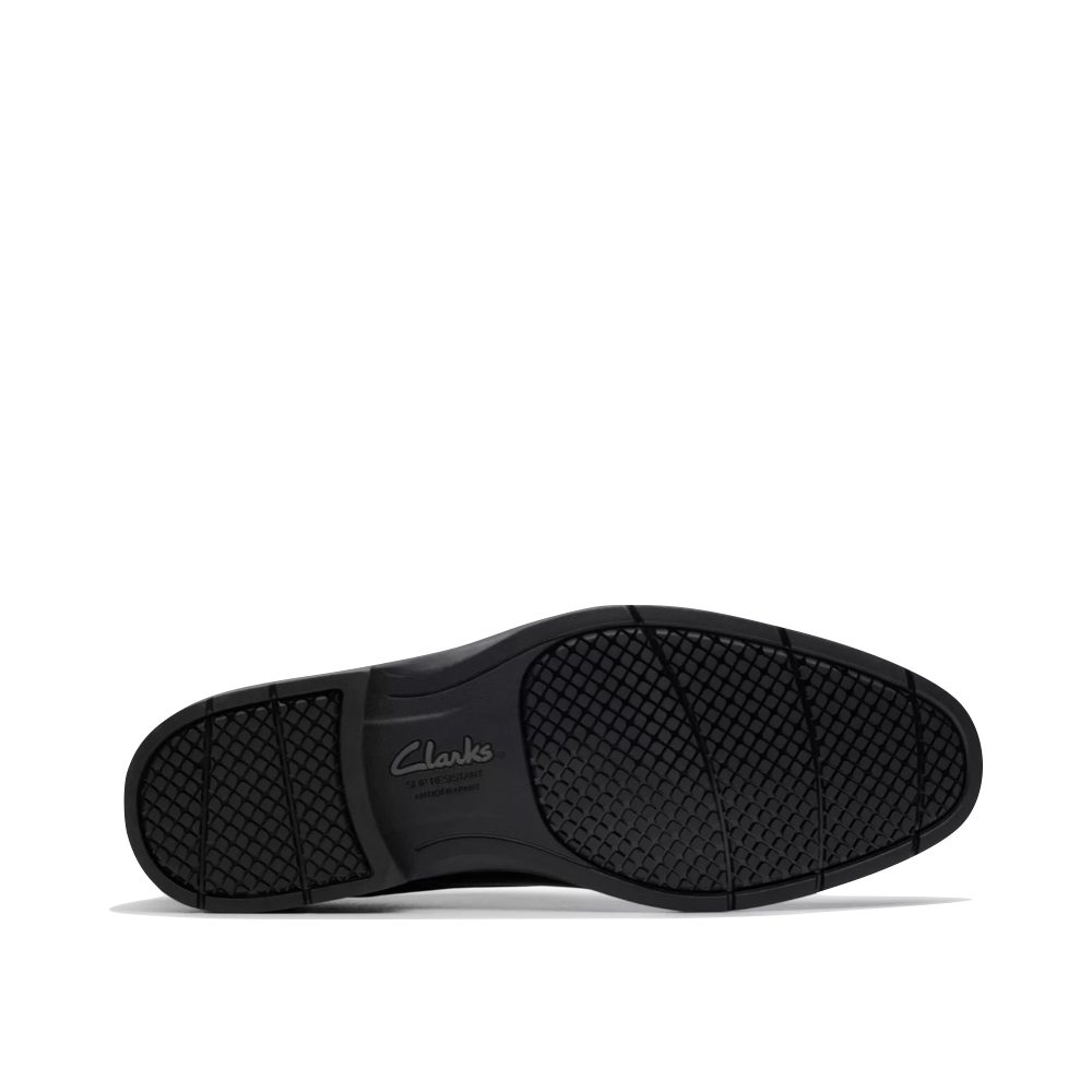 Bottom view of Clarks Eldredge Plain Leather Slip Resistant Lace Shoe for men.