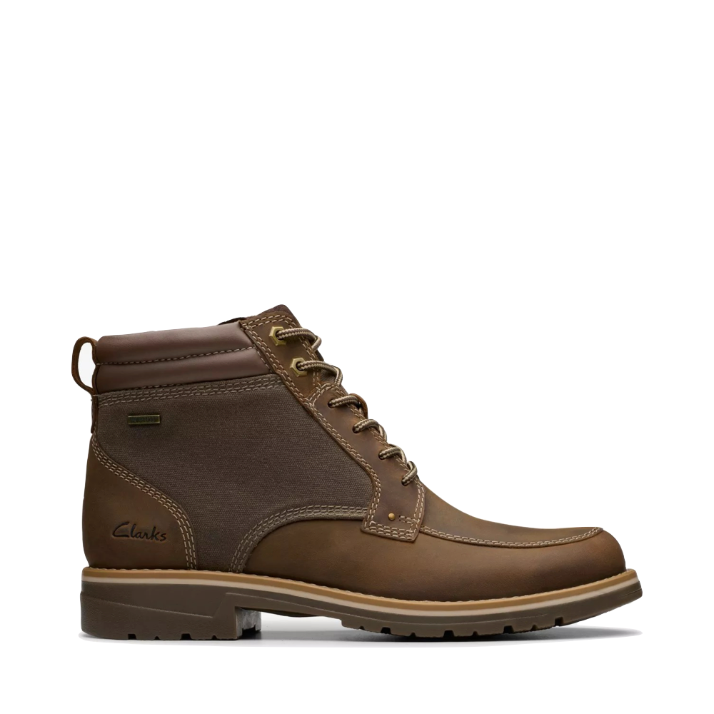 Side (right) view of Clarks Morewell Zip Waterproof Leather Boot for men.