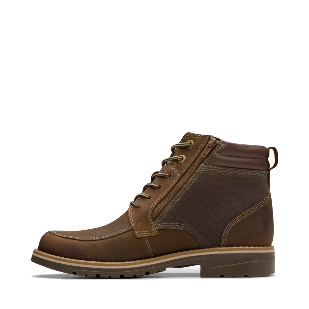 Side (left) view of Clarks Morewell Zip Waterproof Leather Boot for men.