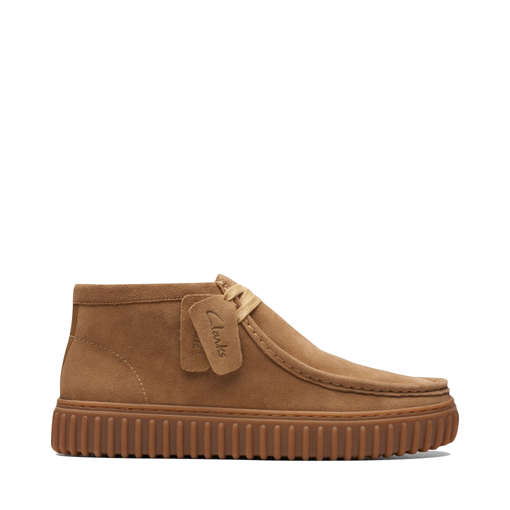 Side (right) view of Clarks Torhill Hi Suede Moc Toe Lace Boot for men.
