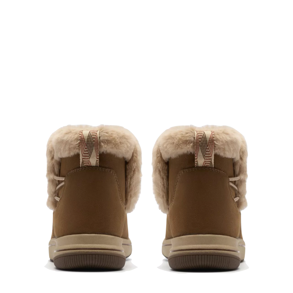 Back view of Clarks Breeze Fur Boot for women.