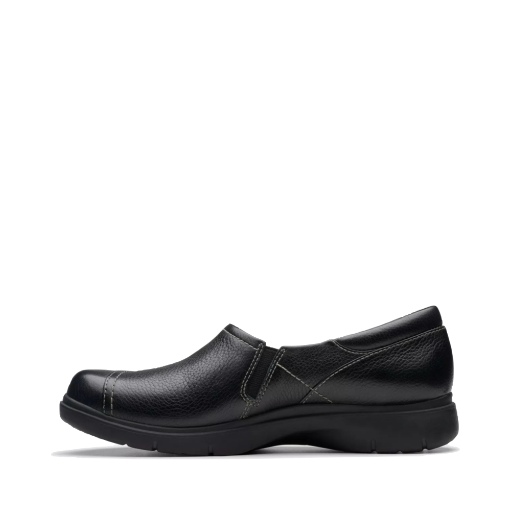Side (left) view of Clarks Certina Ease Leather Loafer for women.