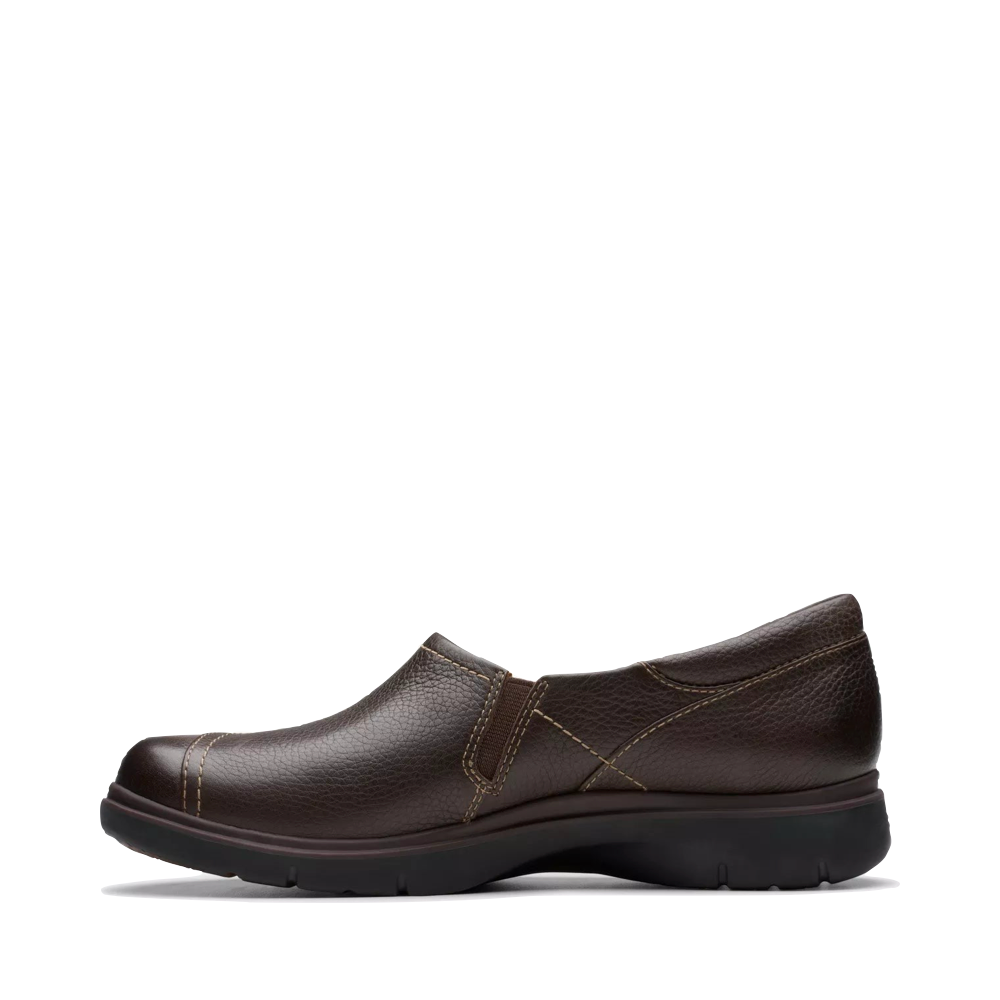 Side (left) view of Clarks Certina Ease Leather Loafer for women.