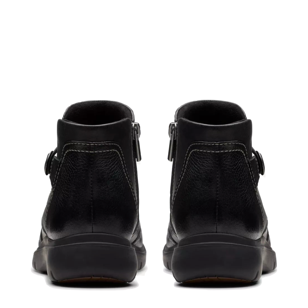 Back view of Clarks Certina Joy Leather Side Zip Ankle Boot for women.