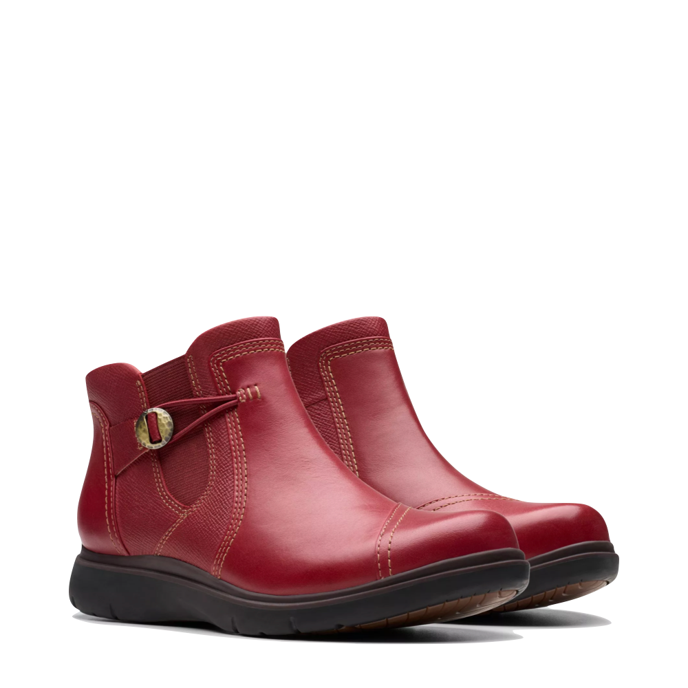 Mudguard and Toe view of Clarks Certina Joy Leather Side Zip Ankle Boot for women.