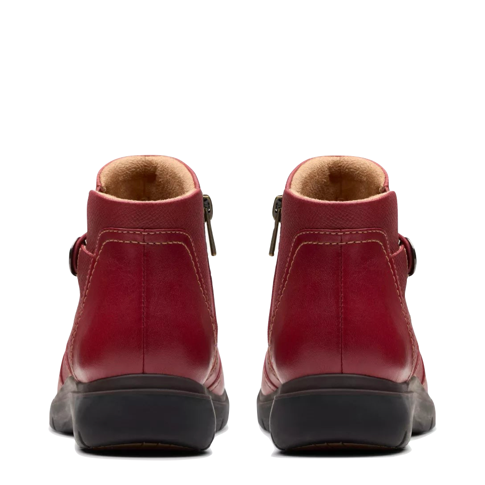 Back view of Clarks Certina Joy Leather Side Zip Ankle Boot for women.