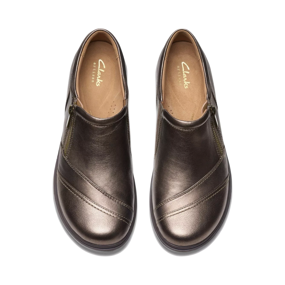 Top-down view of Clarks Certina Pure Leather Side Zip Slip On for women.