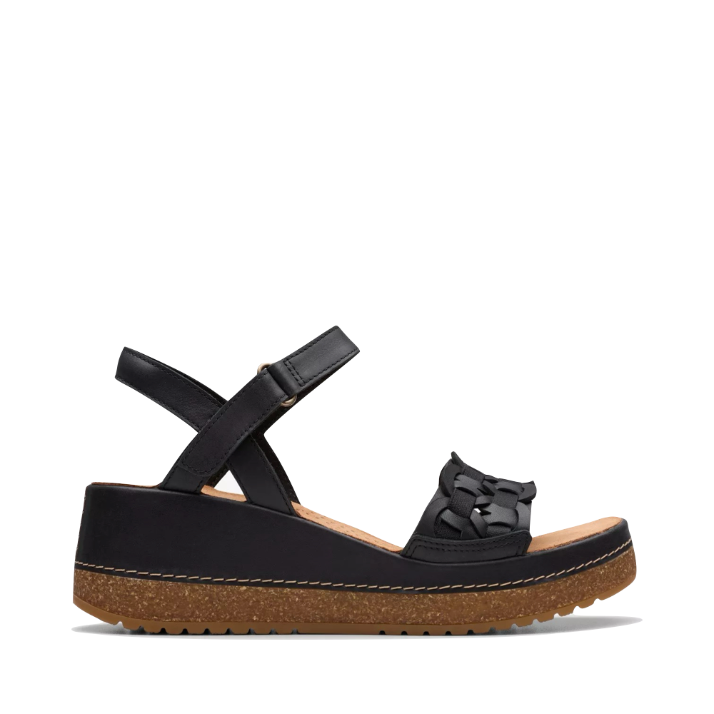 Side (right) view of Clarks Kassandra Bar Wedge Sandal for women.