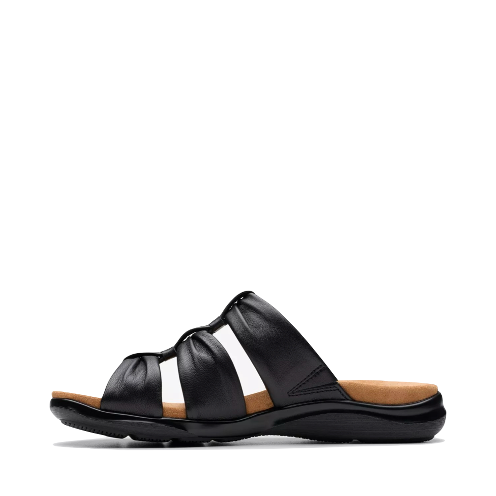 Side (left) view of Clarks Kitly Slide Sandal for women.