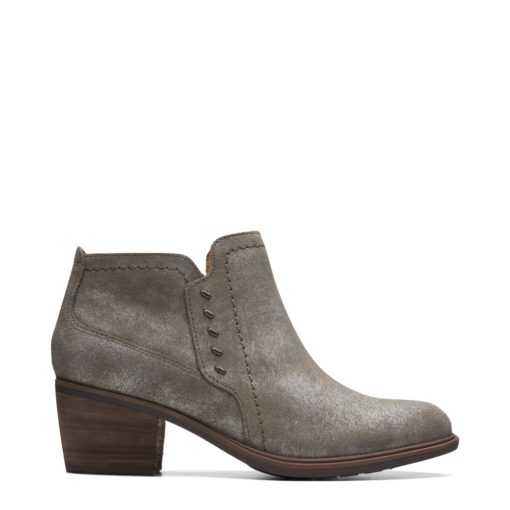 Clarks Women's Neva Lo Side Zip Ankle Boot in Taupe Metallic