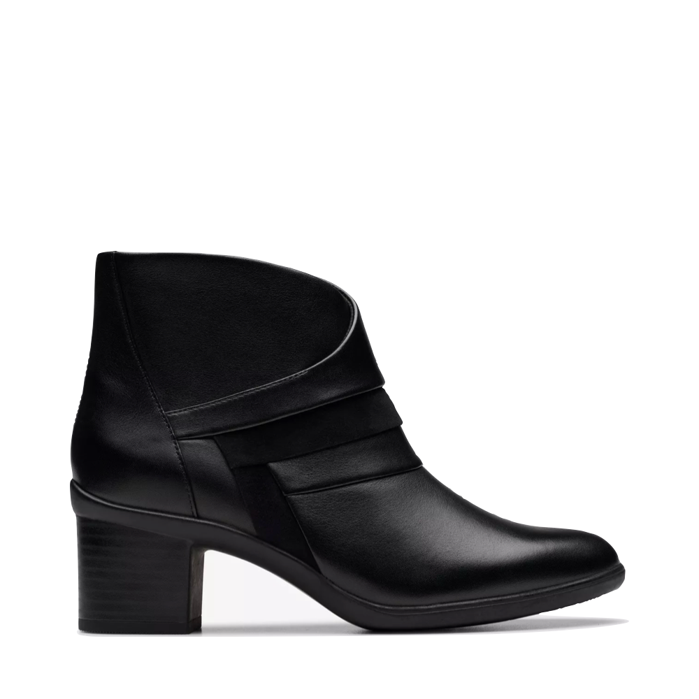 Side (right) view of Clarks Shaya Sky Heeled Ankle Boot for women.