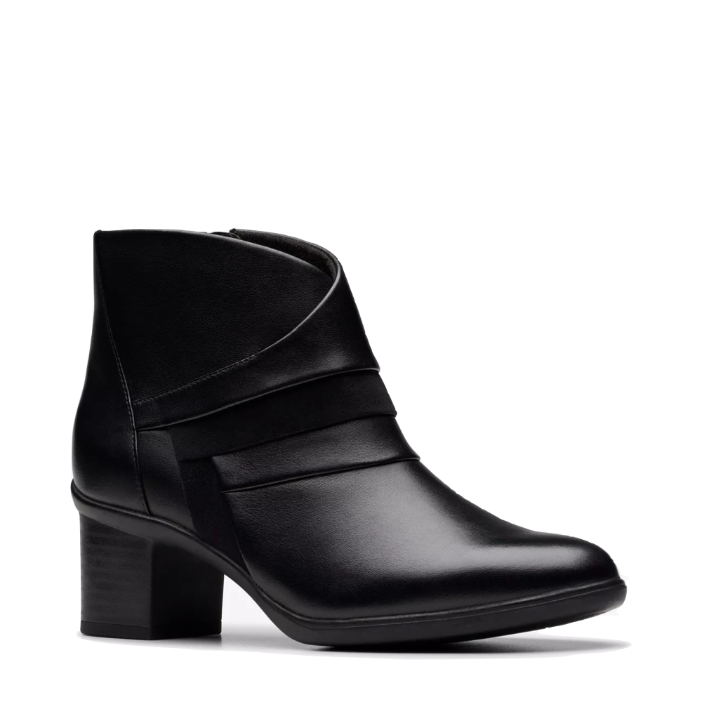 Toe view of Clarks Shaya Sky Heeled Ankle Boot for women.