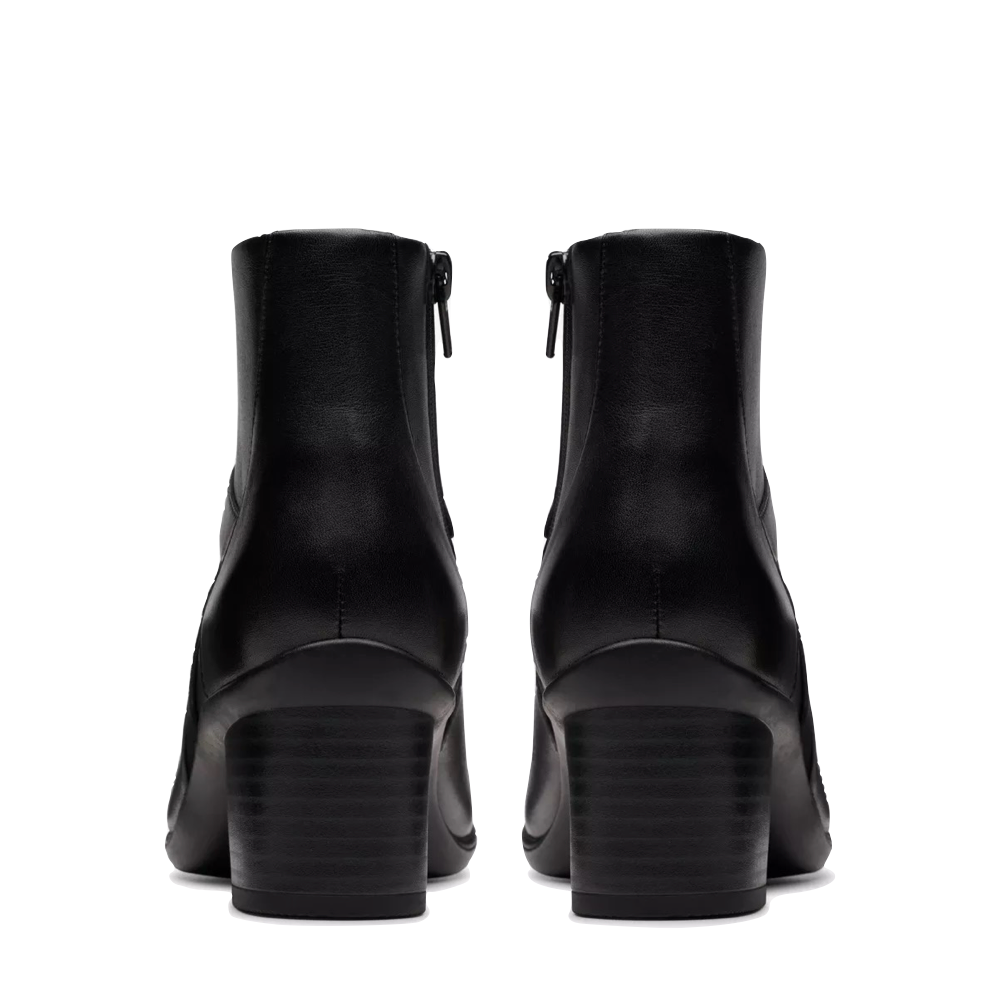 Back view of Clarks Shaya Sky Heeled Ankle Boot for women.