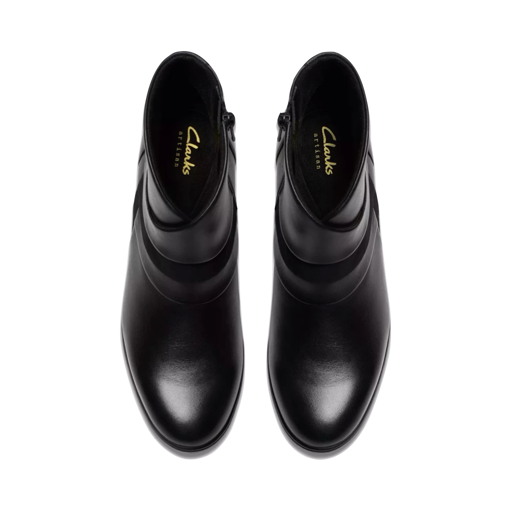 Top-down view of Clarks Shaya Sky Heeled Ankle Boot for women.