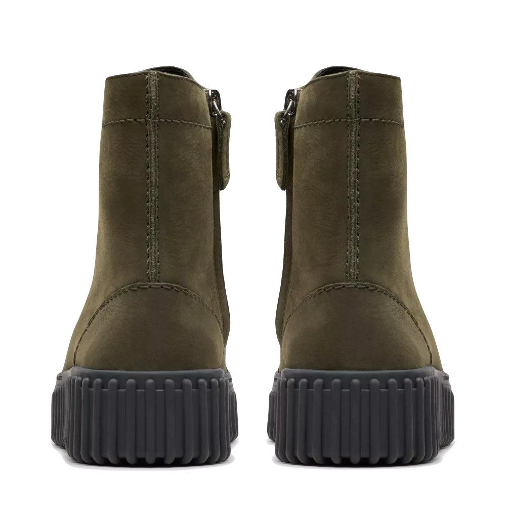 Back view of Clarks Torhill Rise Side Zip Lace Boot for women.