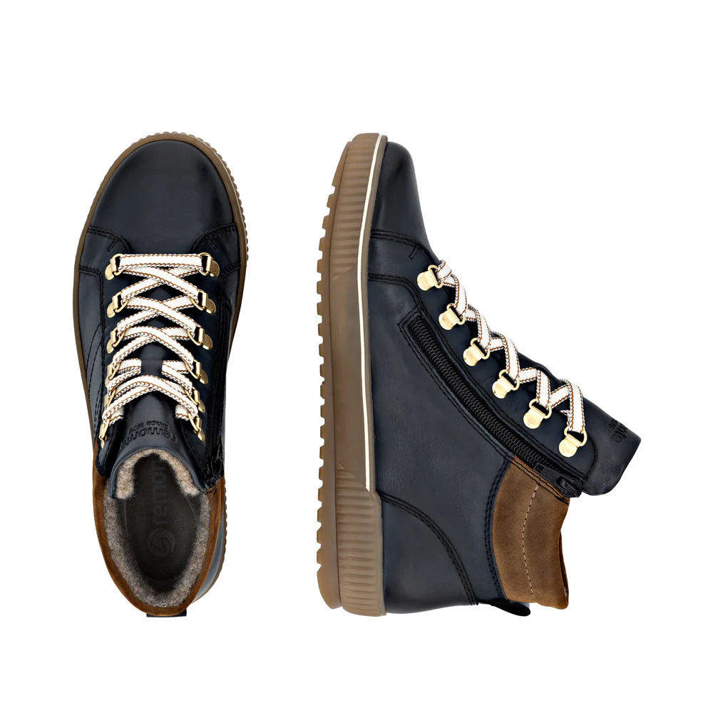 Remote Women's Maditta 81 Mid Side Zip Lace Waterproof Boot in Pazifik Navy