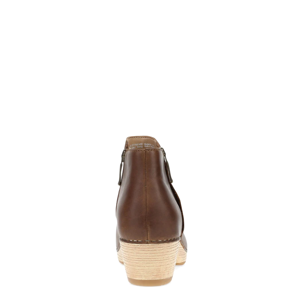Back view of Dansko Lizanne Heeled Oiled Leather Boot for women.