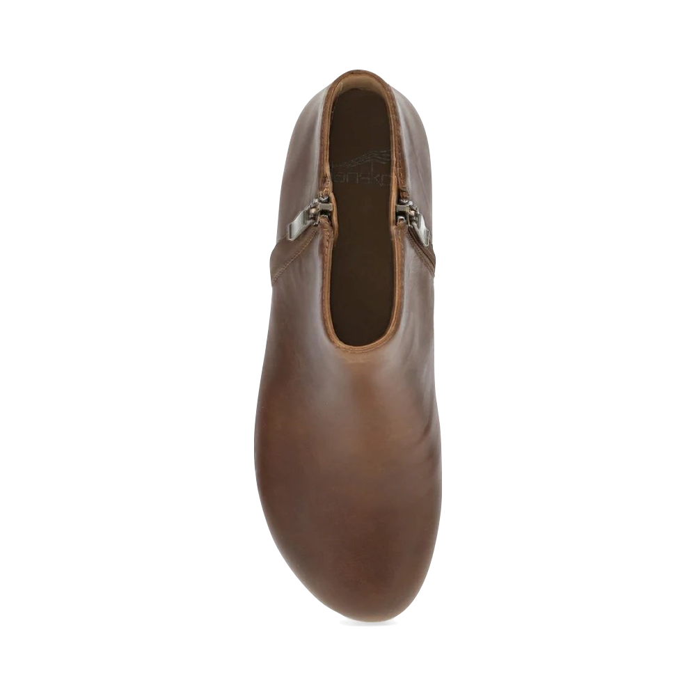 Top-down view of Dansko Lizanne Heeled Oiled Leather Boot for women.