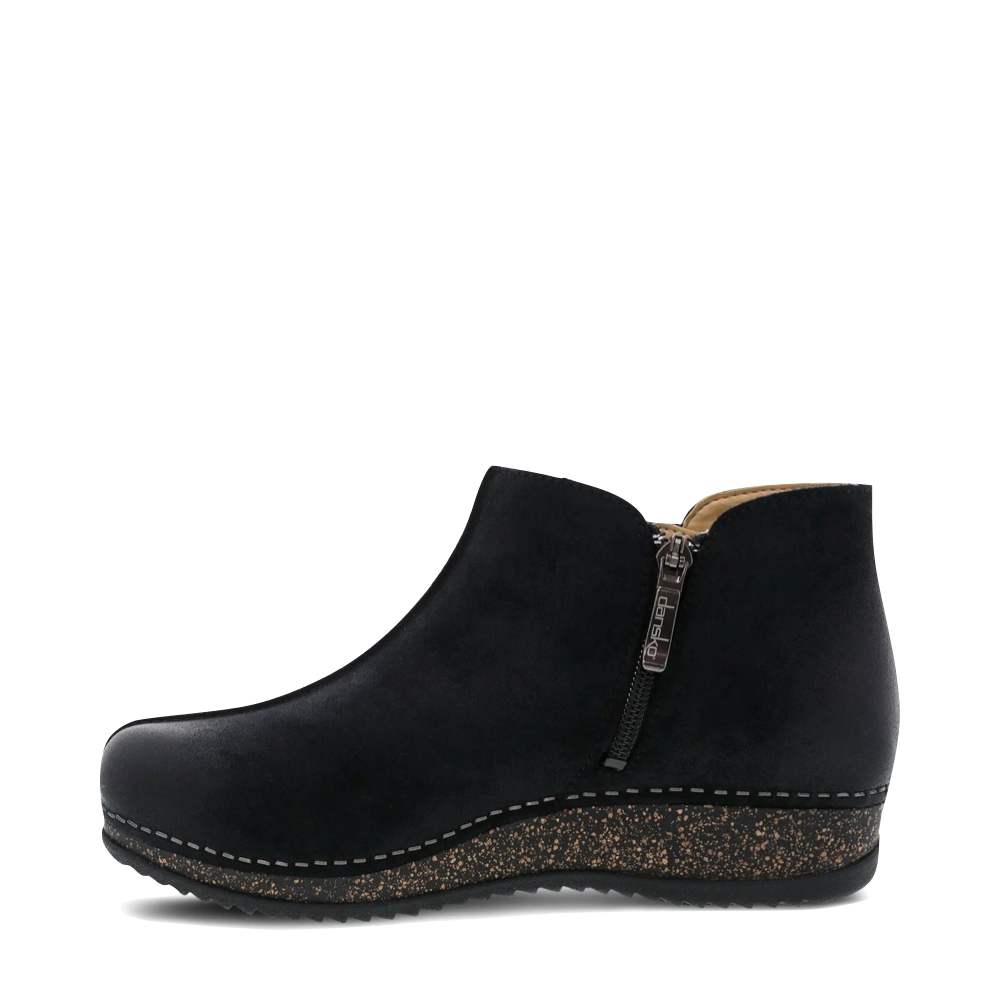 Side (left) view of Dansko Makara Side Zip Burnished Suede Boot for women.