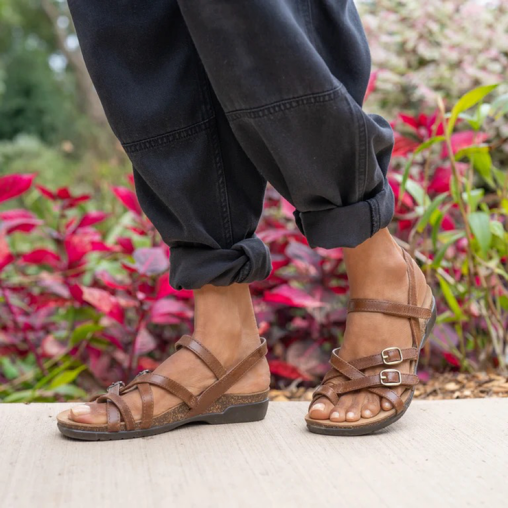 Model view of Dansko Roslyn Strappy Leather Sandal for women.