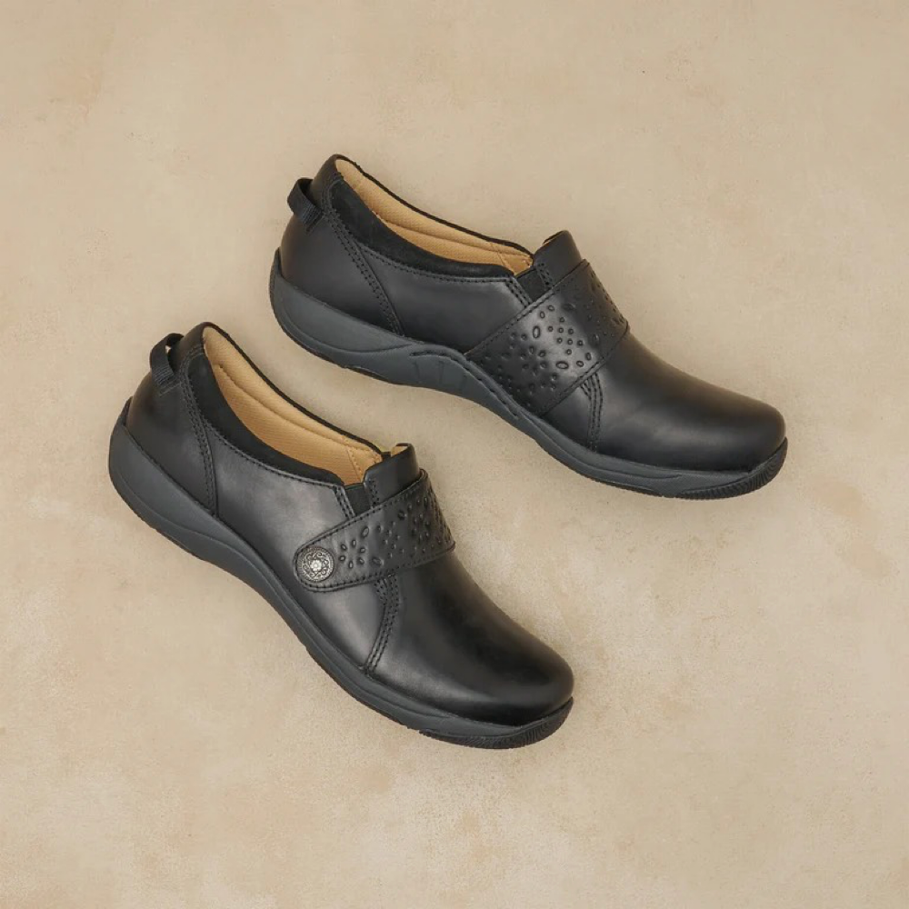 Side view of Dansko Sallie Adjustable Strap Shoe for women.