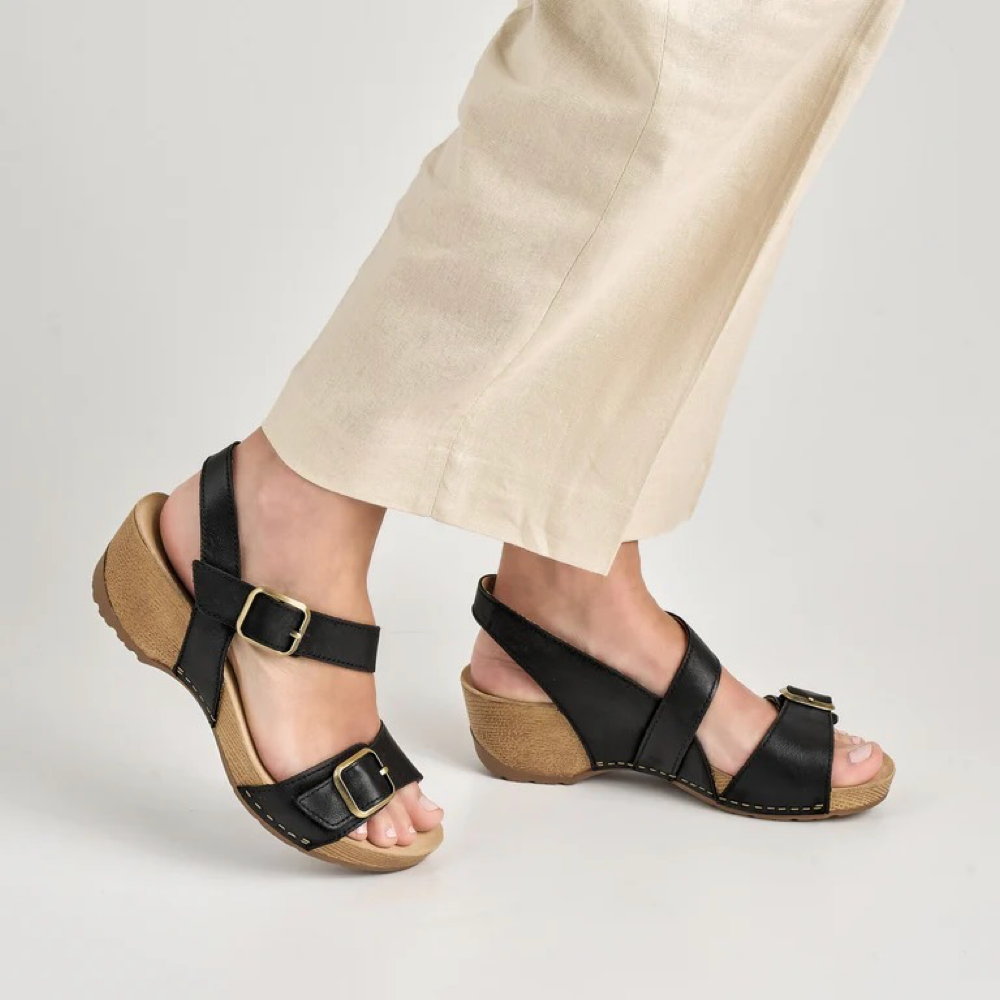 Model view of Dansko Trinity Heeled Sandal for women.