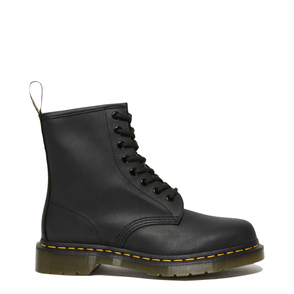 Side (right) view of Dr. Marten 1460 8 Eye Greasy Leather Lace Boot for men.