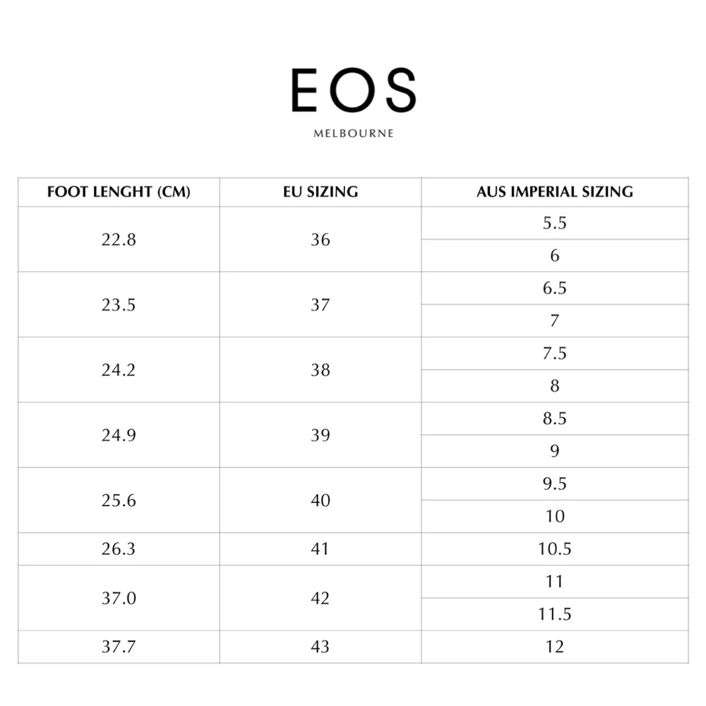 EOS sizing chart.