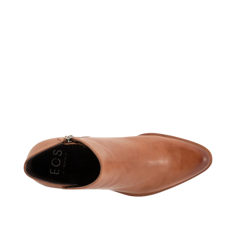 Top-down view of EOS Footwear Ellie Heeled Leather Side Zip Boot for women.