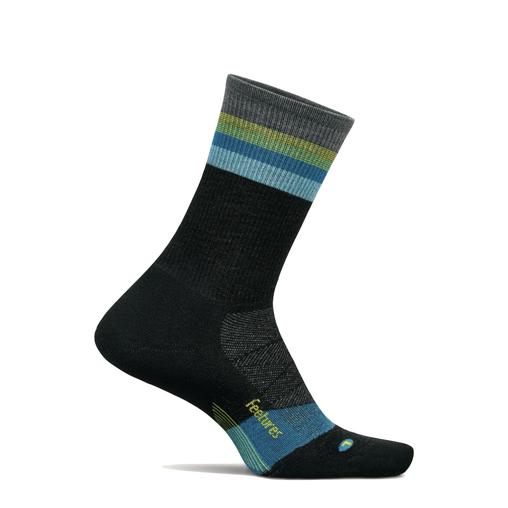 Side (right) view of Feetures Merino 10 Max Cushion Mini Crew Sock for women.