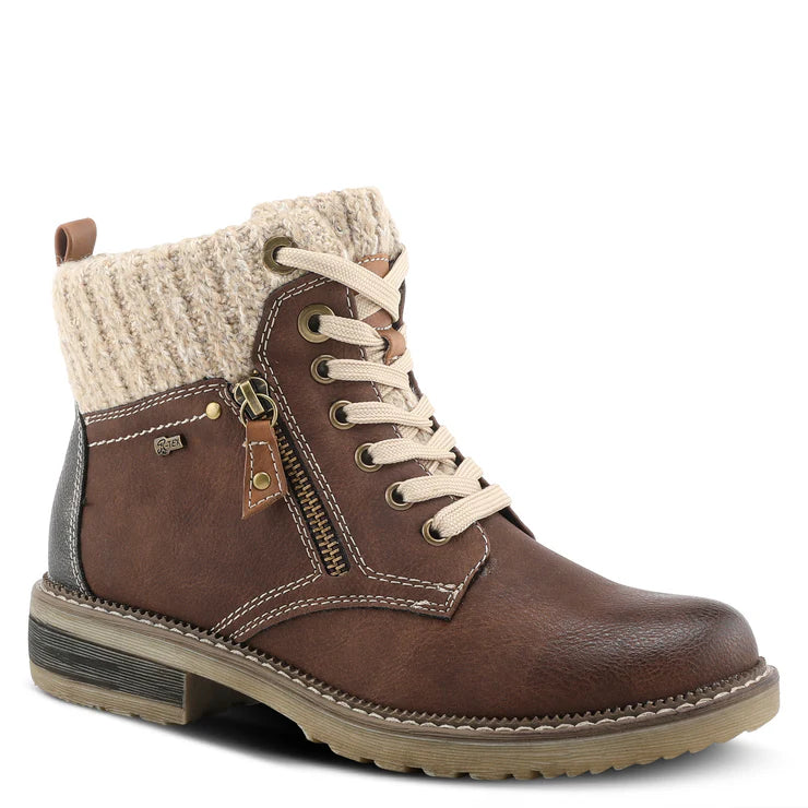 Spring Step Women's Khazera Side Zip Waterproof Lace Boot in Brown