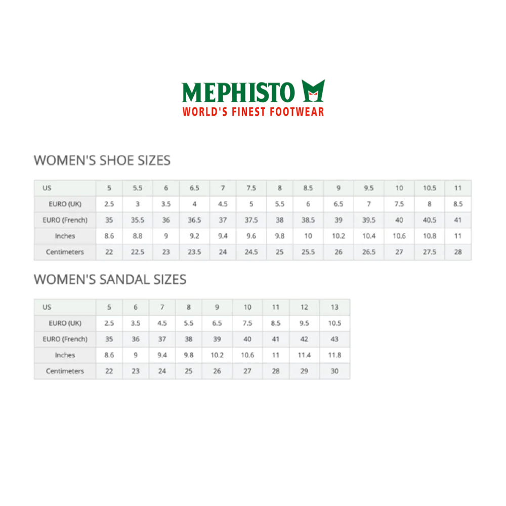 Mephisto sizing chart.