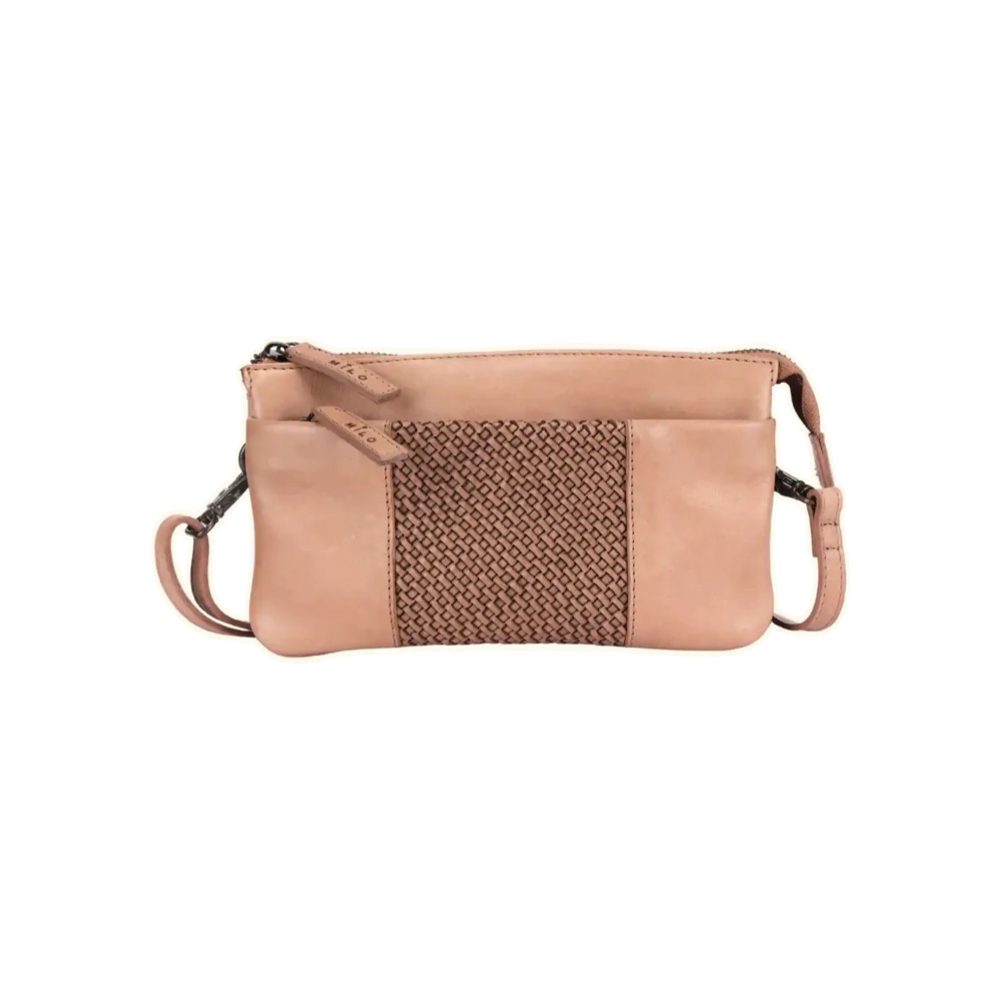 Front view of Milo Brisa Leather Crossbody Bag in taupe.